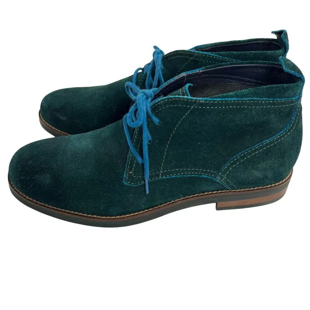 Cole Haan Air Charles Bottle Green Suede Chukka Boots Turquoise Laces Size 10M